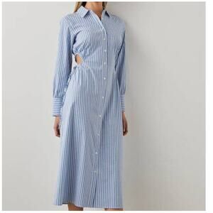 Rails Holly Long Sleeve Shirt Dress in Lucia Blue White Stripe Midi Cotton Sz M